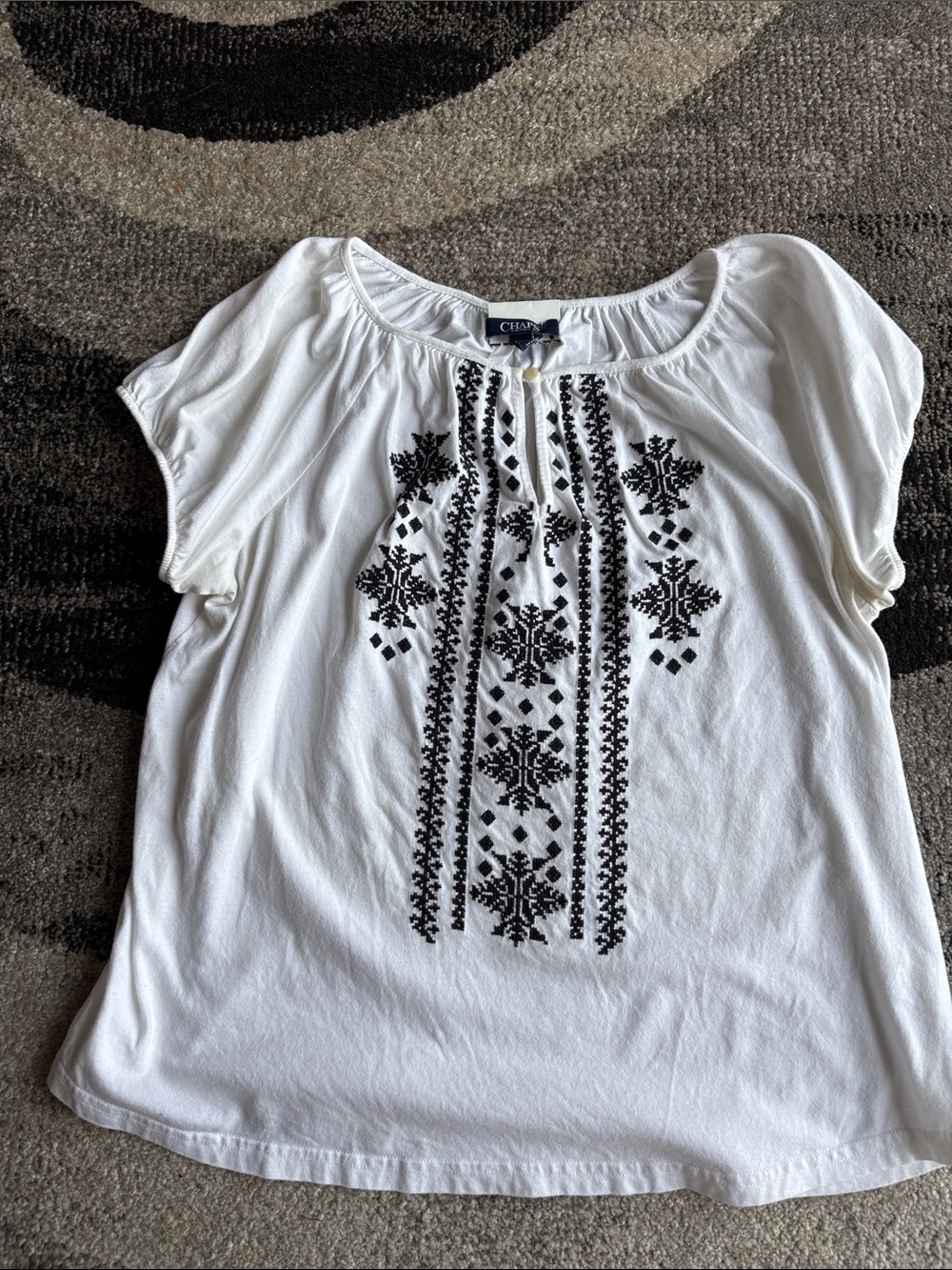Ralph Lauren Chaps White Cotton Short-Sleeve Embroidered Boho Top Size M